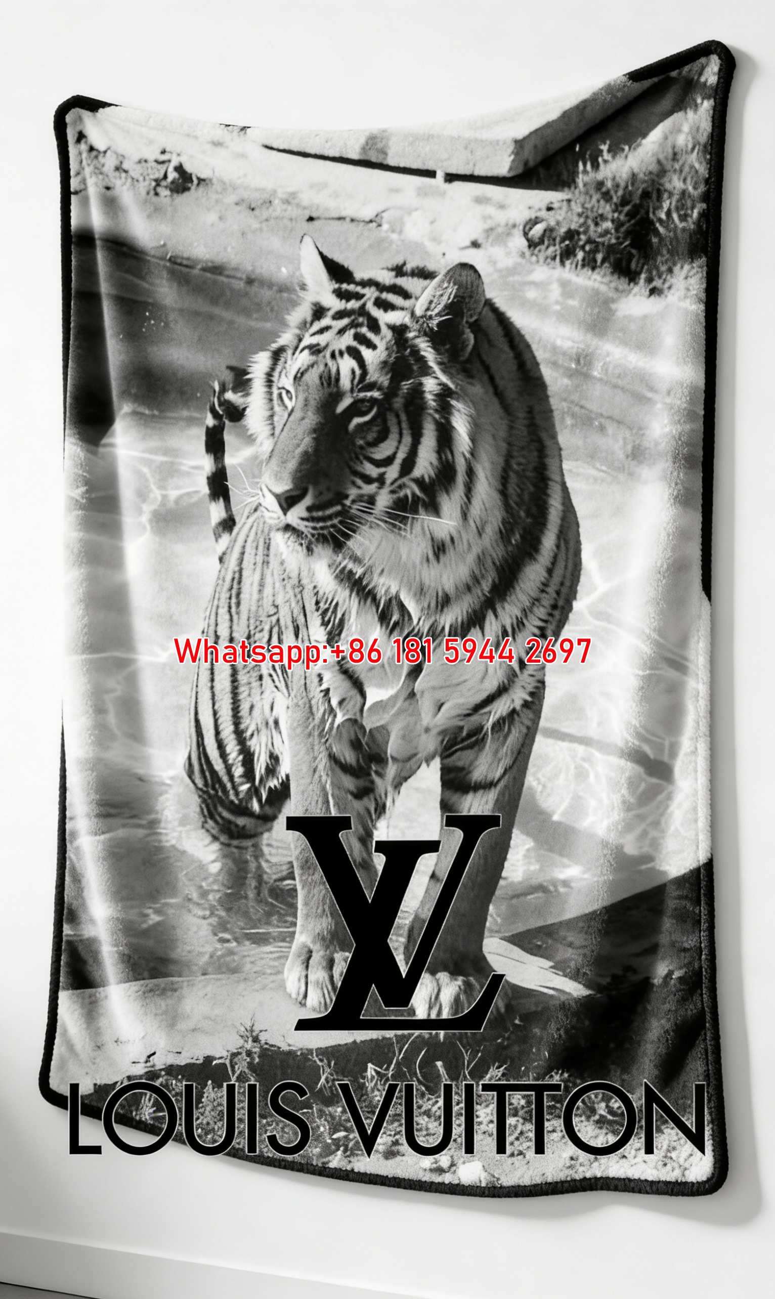 Black & White Tiger LV Flannel Sofa Throw Blanket 453